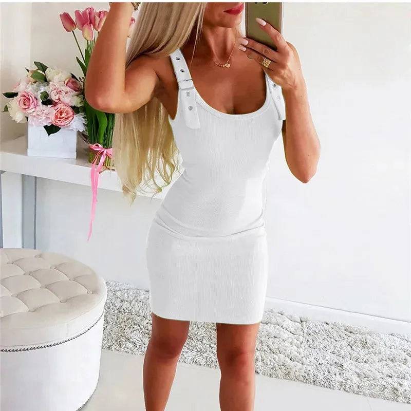 Women's Solid Color Sexy Camisole Slim Fit Sleeveless Vest Mini Dress Black Buttocks Wrapped Party Dresses - Shop & Buy