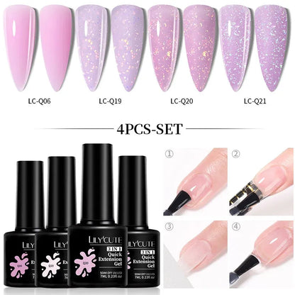 4PCs/Set Nail Extension UV Nail Gels Set Clear Nude Semi-permanent Quick Extension Set Nail Art Acrylic Gel Polish - Shop & Buy