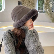 Load image into Gallery viewer, Fluffy Bucket Hat Women Winter Warm Thicken Cold Protection Fisherman Cap High Quality Plush Thieken Fashion Ladies Panama Hat
