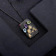 Load image into Gallery viewer, Natural Multicolor Gemstones 925 Sterling Silver Handmade Humming Bee Flower Floral Garden Woman’s Pendant Necklace
