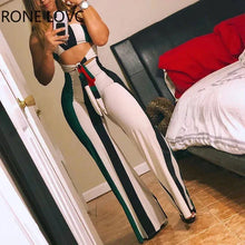 Load image into Gallery viewer, Women Skinny Striped Colorblock Lace up Cutout Bandeau Jumpsuit Summer Sexy Romper Jumpsuit
