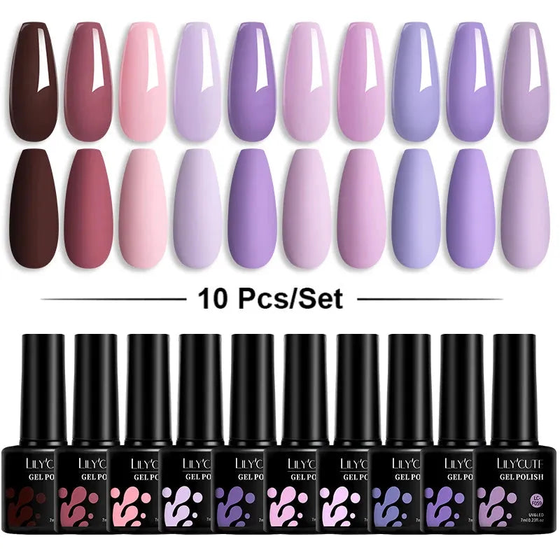 10Pcs/Set Nail Gel Polish Pink Glitter Scheme Popular Spring Colors Semi Permanent Soak Off UV LED Nail Art Gel Kit - Shop & Buy