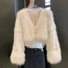 Load image into Gallery viewer, V-neck fur coat women autumn and winter short environmentally fur jacket
