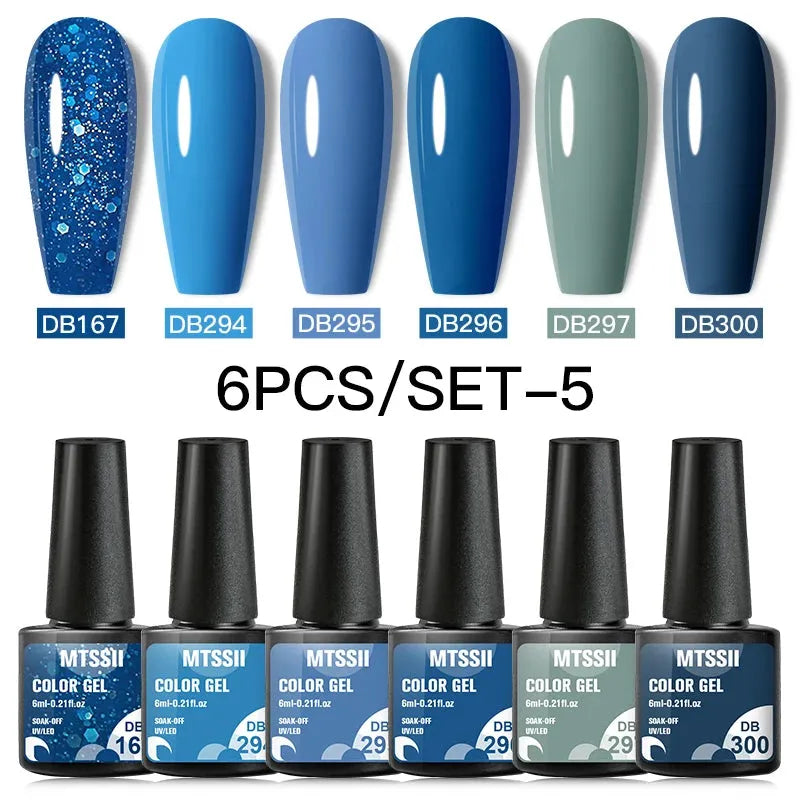 6PCS/SET Color Nail Gel Polish Set Kits  Base Top Coat  Varnish Soak Off UV Gel LED Semi Permanent All For Manicure Nail Art - Shop & Buy