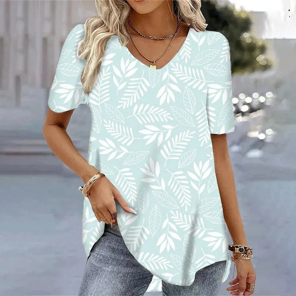 Women's 3d Bohemia Printed T shirts V-neck Short Sleeved Tops Fashion Hawaii Style Blouse Tops - Shop & Buy