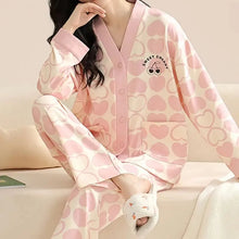 Load image into Gallery viewer, Japanese Kimono Autumn Winter Women Pajamas Sets Faux Cotton Long Sleeves Homesuits
