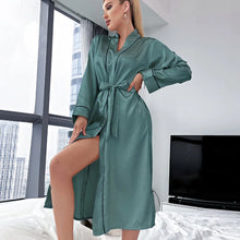 Load image into Gallery viewer, Summer Women&#39;s Pajamas Long Stain Ice Silk Dressing Gown Thin Nightgown Loungewear
