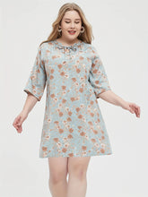 Load image into Gallery viewer, Plus Size Flower Print Dresses Women‘s Clothing For Summer Casual Short Sleeves Dress Lace-up Crew Neck Elegant Dress
