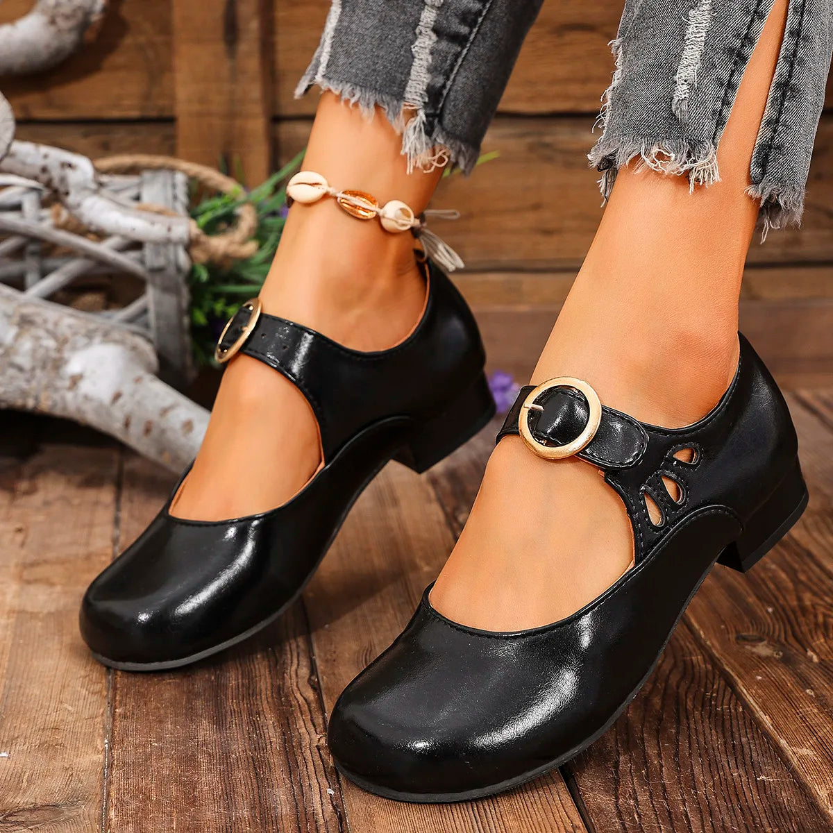 Casual Buckle Strap Mary Jane Shoes for Women Spring Summer Comfort Low Heel Pumps Woman Lightweight Soft Sole Dress Shoes