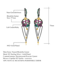 Load image into Gallery viewer, Natural Rhodolite Garnet Tassel Earrings 925 Sterling Silver Handmade Gold Bee on Branch Drop Earrings for Women
