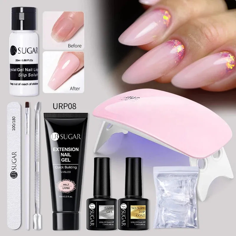 Acrylic UV Gel Extension Nail Gel Kit Nude Glitter Color Fast Building Gel Nail Polish All For Manicure Nail Art Design - Shop & Buy