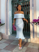 Load image into Gallery viewer, Elegant White One Collar Ruffles Knitted Long Dress Women Sexy Off Shoulder Bodycon Maxi Dress
