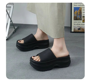 Women's Heels Sandals Summer Beach Slippers Thick-soled Flip-flops Home Bathroom Slip-resistant Soft-soled Slippers - Shop & Buy