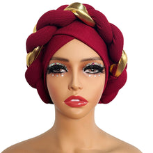 Load image into Gallery viewer, African Turban Cap Headdress Women&#39;s Pleated Hat Hair Accessories Arab Wrapped Muslim Hijab
