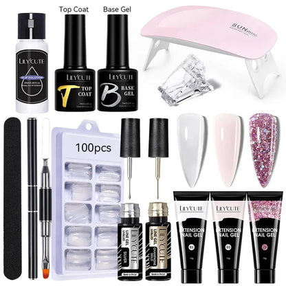 15ml Nail Extension Gel 6W LED Lamp Full Manicure Set Vernis Semi Permanent Metallic Liner Gel Polish Nail Art Tool Kit - Shop & Buy