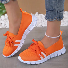 Load image into Gallery viewer, Mesh Knitted Striped Flats Shoes for Women Summer Lace Up Casual Sneakers
