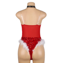 Load image into Gallery viewer, Red Christmas Erotic Bodysuits Plush Sequin Romper Costumes Teddy Sexy Body Lingerie Women Jumpsuits Overalls One Pieces
