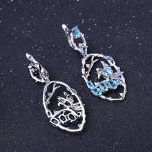 Load image into Gallery viewer, 7.13Ct Natural Swiss Blue Topaz Earrings Fine Jewelry 925 Sterling Silver Handmade Bird Drop Earrings for Women
