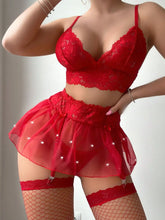 Load image into Gallery viewer, Ellolace Sexy Lingerie Red Hot Ensemble Lingeries Femmes Fantasy Skirt g-String Wireless Bra Stocking Romantic Onlyfans Kit
