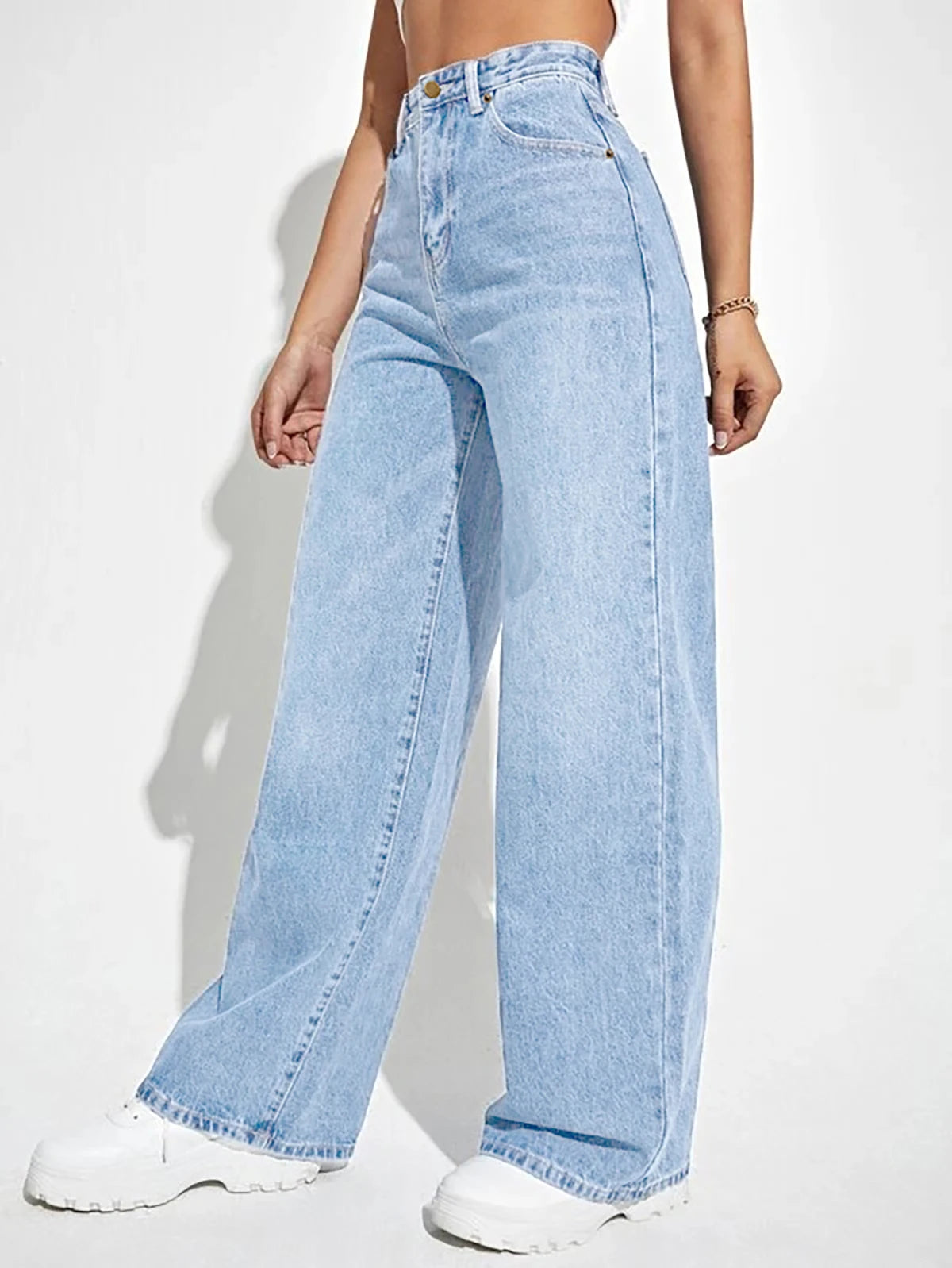 New women's wear European and American loose Denim wide leg pants slimming high waist