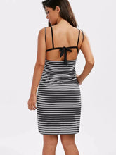 Load image into Gallery viewer, Sexy backless women summer striped dress v neck strap
