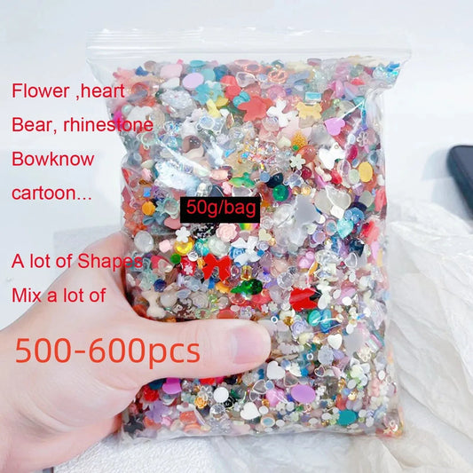 500-600pcs Bow Flower Nail Art Resin Decorations Mix Shapes Nail Charms Press on Manicure Supplies - Shop & Buy