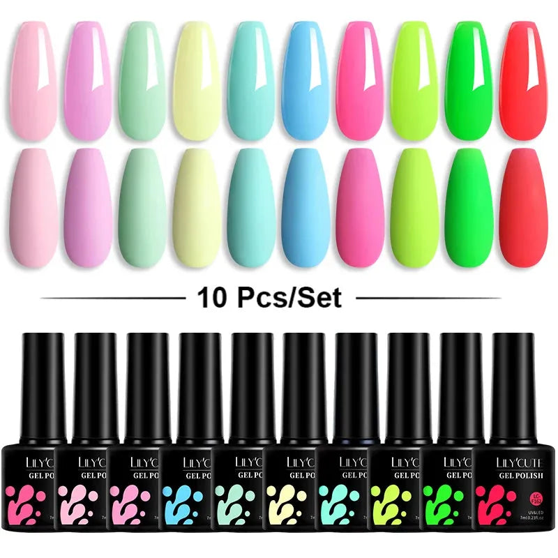 10Pcs/Set Nail Gel Polish Pink Glitter Scheme Popular Spring Colors Semi Permanent Soak Off UV LED Nail Art Gel Kit - Shop & Buy