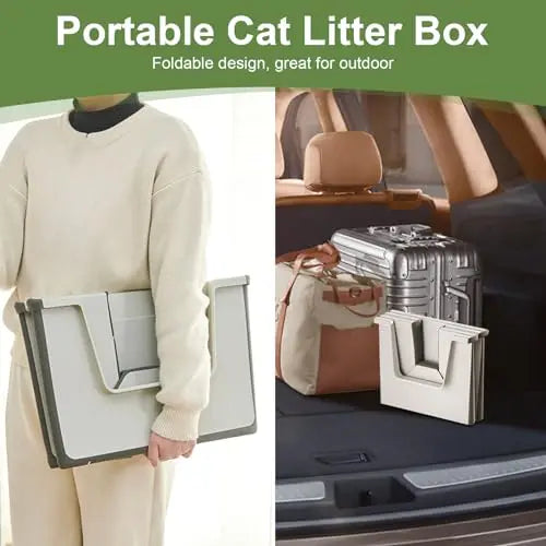 Tall Open Top Cat Litter Box with High Sides and Scoop Portable and Foldable Large Size for Multiple Cats or Big Cat Home Use