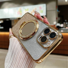 Load image into Gallery viewer, Luxury Glitter Mirror Stand Case for iPhone 16 15 14 Pro Max Plus Bracket Gradient Make Up Plating Cover
