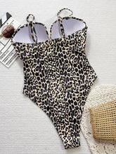 Load image into Gallery viewer, Women&#39;s Leopard Print One Piece Swimsui High Waist Hollow Out Monokini Bikini V-neck Suspender
