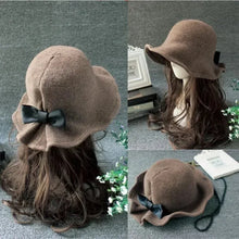 Load image into Gallery viewer, Autumn Winter Fedoras Women Hat Elegant Vintage Bowknot Wool Ladies Hat Dome Felt Wedding Church Jazz Cap
