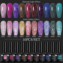 Load image into Gallery viewer, 10PCS Reflective Series Nail Gel Polish Set Fluorescent Luminous Semi Permanent UV Led Gel Manicure Nail Art Varnish
