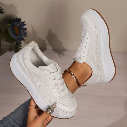 Fashion Glitter Platform Sneakers for Women Spring Lace Up Pink Sports Shoes Woman Plus Size Thick Bottom Walking Shoes