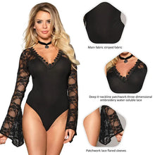 Load image into Gallery viewer, Bodysuits Women Top Fashion V Neck Lace Skinny Lingerie Leotard Black Mesh
