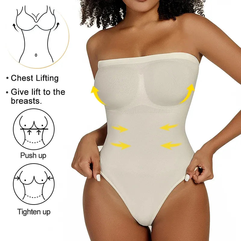 Womens Bodysuits Sexy Strapless Shapewear Thong Waist Trainer Butt Lifter Corset Slimming Compression Tummy Control Body Shaper - Shop & Buy