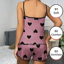 Load image into Gallery viewer, Women Pajamas Sleepwear Pajama Set Camisole Shorts Pink S M L Heart Print Scoop Neck
