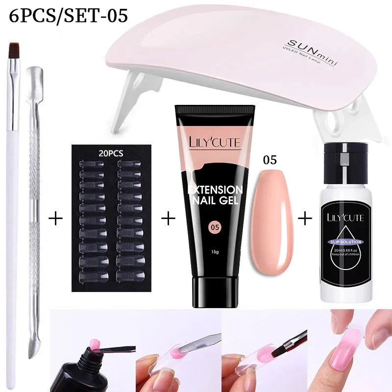 15ML Manicure Set Quick Nail Extension Gel With 6W UV Lamp Dryer Finger Extend Mold Slip Solution Nail Art Tools Kit - Shop & Buy