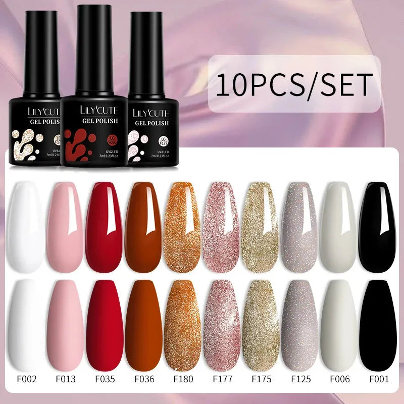 10PCS/Set Gel Nail Polish Brown Earth Coffee Color Series Gel Semi Permanent UV LED Gel Nail Art Soak Off Nail Gel Set - Shop & Buy