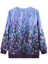 Load image into Gallery viewer, Plus Size Casual Shirt, Women&#39;s Plus Floral Print Half Zipper Long Sleeve Round Neck Top
