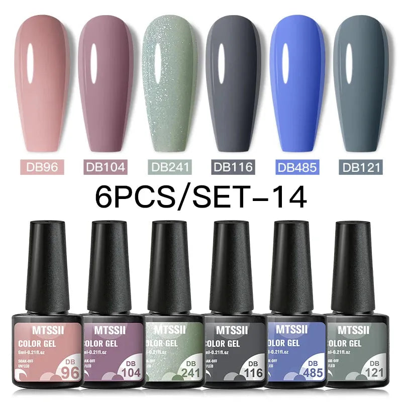 6PCS/SET Color Nail Gel Polish Set Kits  Base Top Coat  Varnish Soak Off UV Gel LED Semi Permanent All For Manicure Nail Art - Shop & Buy