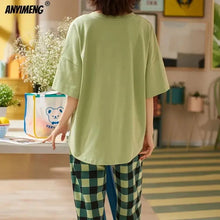 Load image into Gallery viewer, New Sleepwear Cartoon Cotton Pajamas for Women Long Pants Short Sleeved Summer Spring Loungewear
