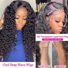 Load image into Gallery viewer, 20 Inch Deep Wave 13X4 Lace Front Wigs Brazilian Human Hair Wigs For Women HD Lace Front Hair Wigs Pre Plucked Natural Color
