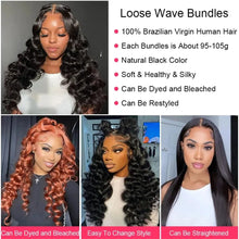 Load image into Gallery viewer, 10-26 Inchs Loose Wave Bundles Human Hair No Closure 3 PCS Brazilian Human Hair Extensions Weave Hair
