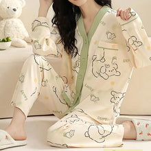 Load image into Gallery viewer, Japanese Kimono Autumn Winter Women Pajamas Sets Faux Cotton Long Sleeves Homesuits
