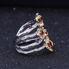 Load image into Gallery viewer, 925 Sterling Silver Handmade Ring 0.96Ct Natural Rhodolite Garnet Plum Blossom Flower Rings for Women Fine Jewelry
