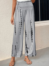 Load image into Gallery viewer, Plus Size Casual Pants, Women&#39;s Plus Tie Dye Ruffle Trim Shirred Waist High Rise Wide Leg Trousers
