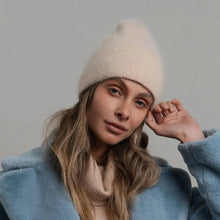 Load image into Gallery viewer, Angora Winter Hat For Women Solid Color Real Rabbit Fur Beanies Woman Soft Knitted Bonnet
