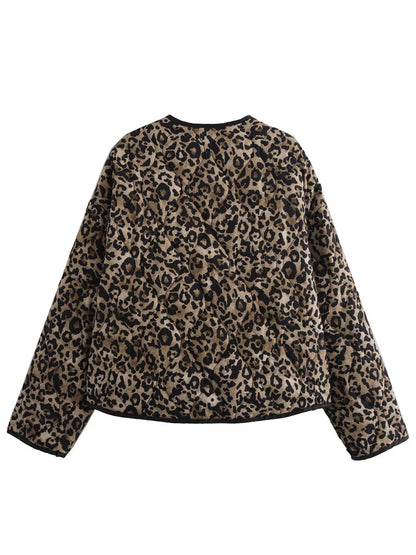 Leopard Quilted Jacket Women Women's Parka Cropped Long Sleeve Outerwears Short Padded Jacket