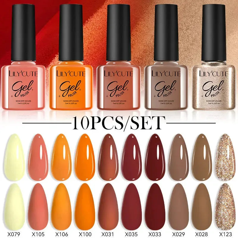 10PCS/Set Gel Nail Polish Brown Earth Coffee Color Series Gel Semi Permanent UV LED Gel Nail Art Soak Off Nail Gel Set - Shop & Buy