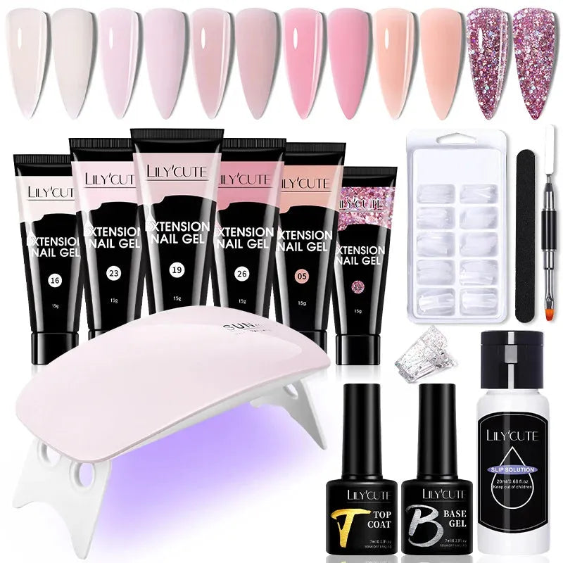 15ml Nail Extension Gel Set With 36W LED Lamp Tool Full Manicure Kit Finger Quick Extend Construction Hard Gel Varnish - Shop & Buy